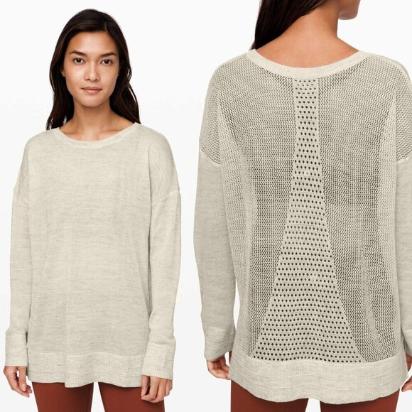 Lululemon Well Being Open Knit Crewneck Sweater Cream 26101 - Picture 1 of 12